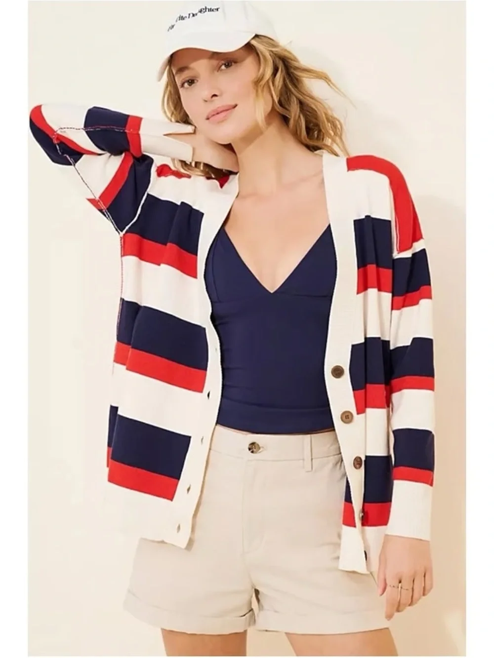 Free People League of Her Own Cardigan in the Americana Combo colorway